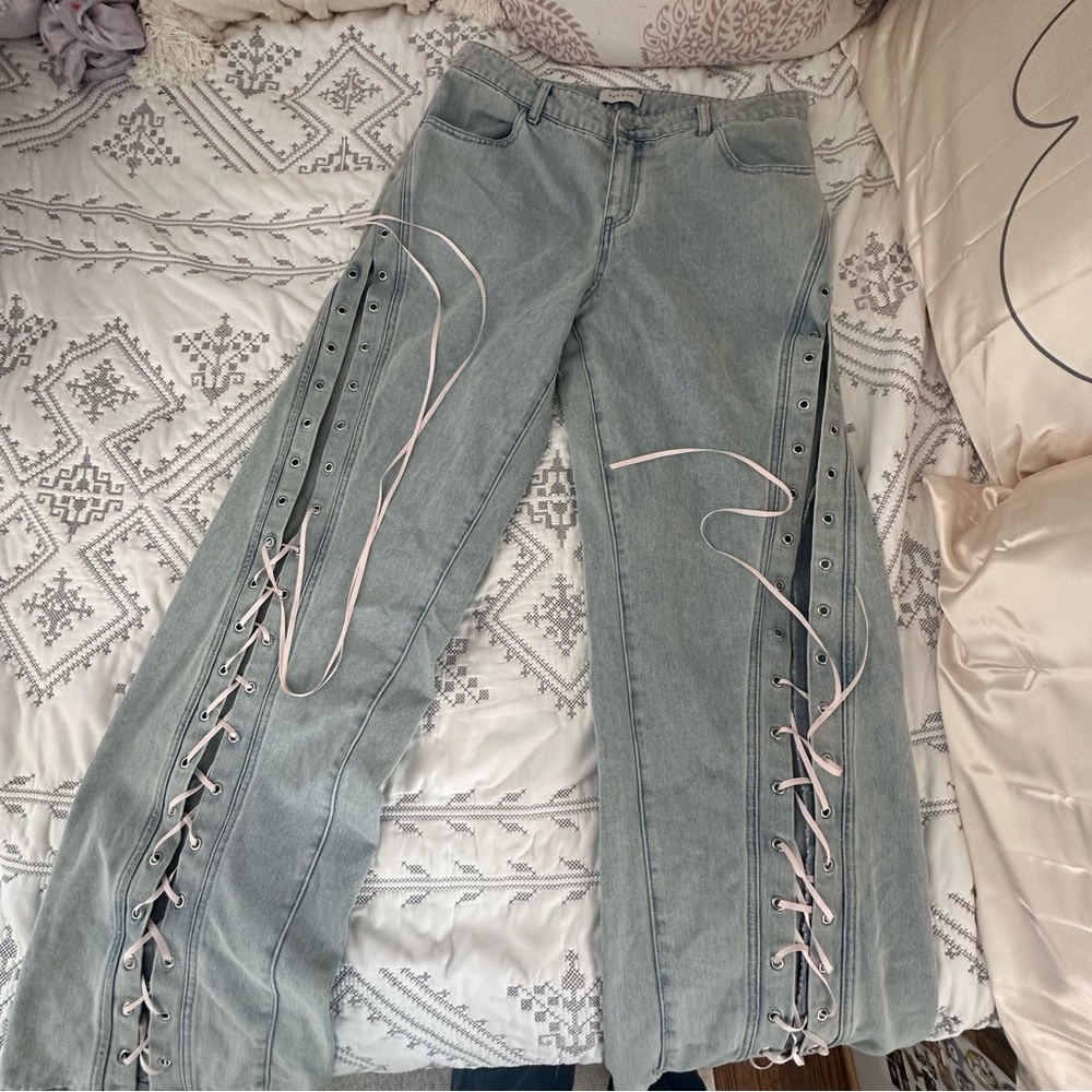 PacSun Light Gray Lace-Up Flare Jeans